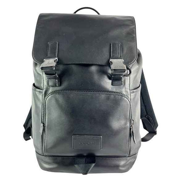 COACH Truck Black Leather Drawstring Buckle XL Backpack Bag H2321-C2710 - Picture 1 of 16